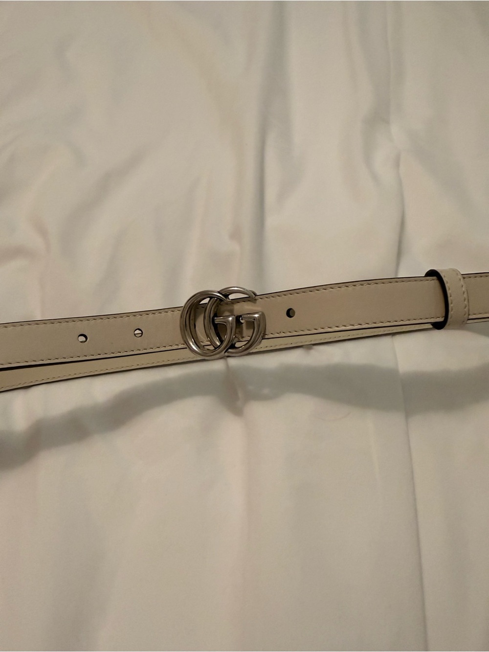 Gucci Cream Leather Double G Buckle Belt